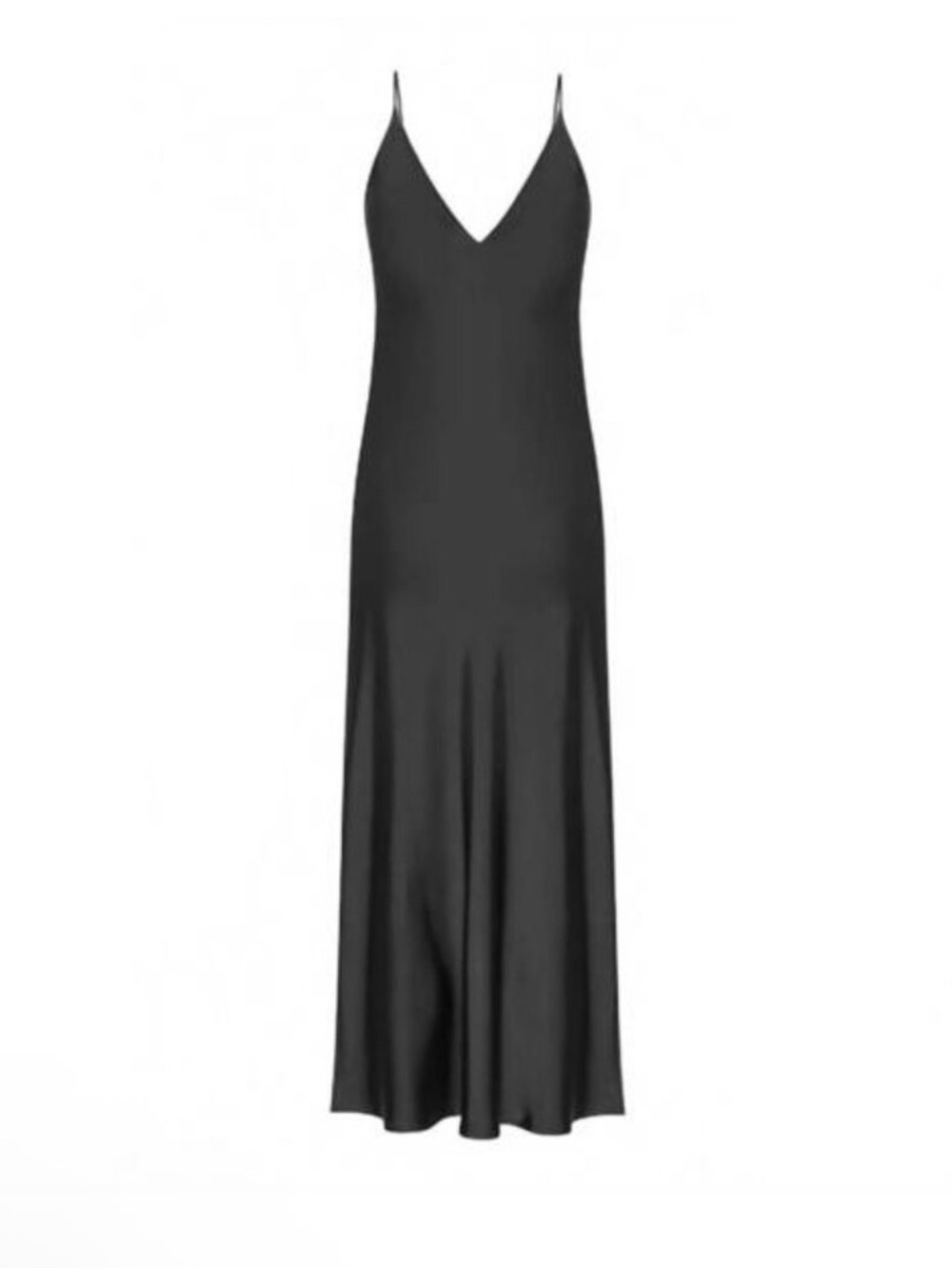 Enza Costa Black Satin Slip Dress with pockets and Spaghetti Straps
